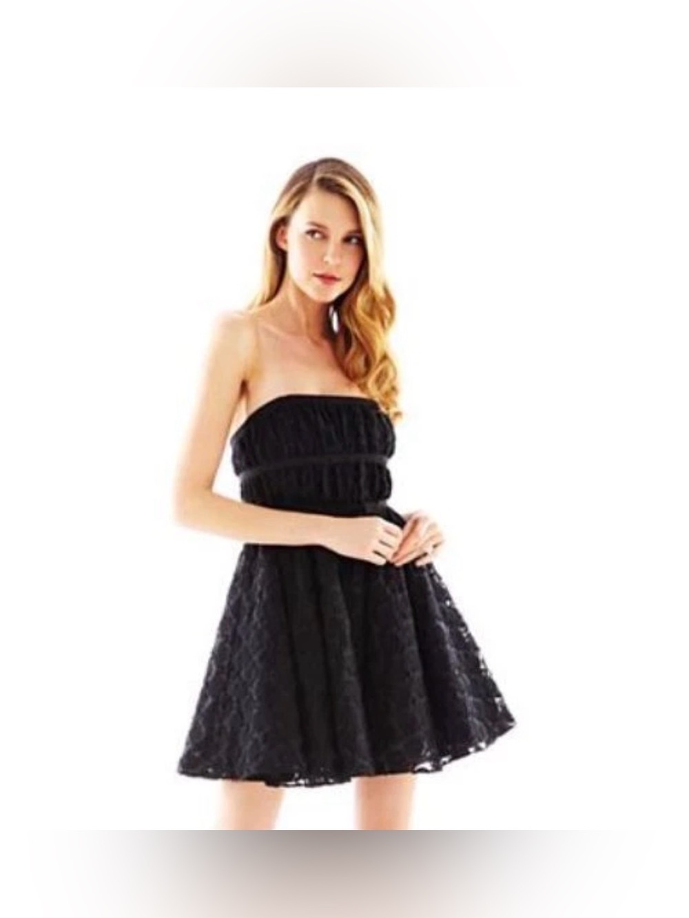 Pearl by Georgina Chapman of Marchesa Strapless Black Lace A-Line Dress -Sz 12